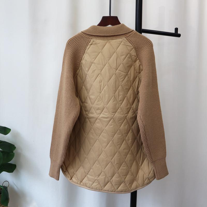 Lapel splicing cotton sweater jacket autumn and winter new casual loose and versatile design knitted cardigan women