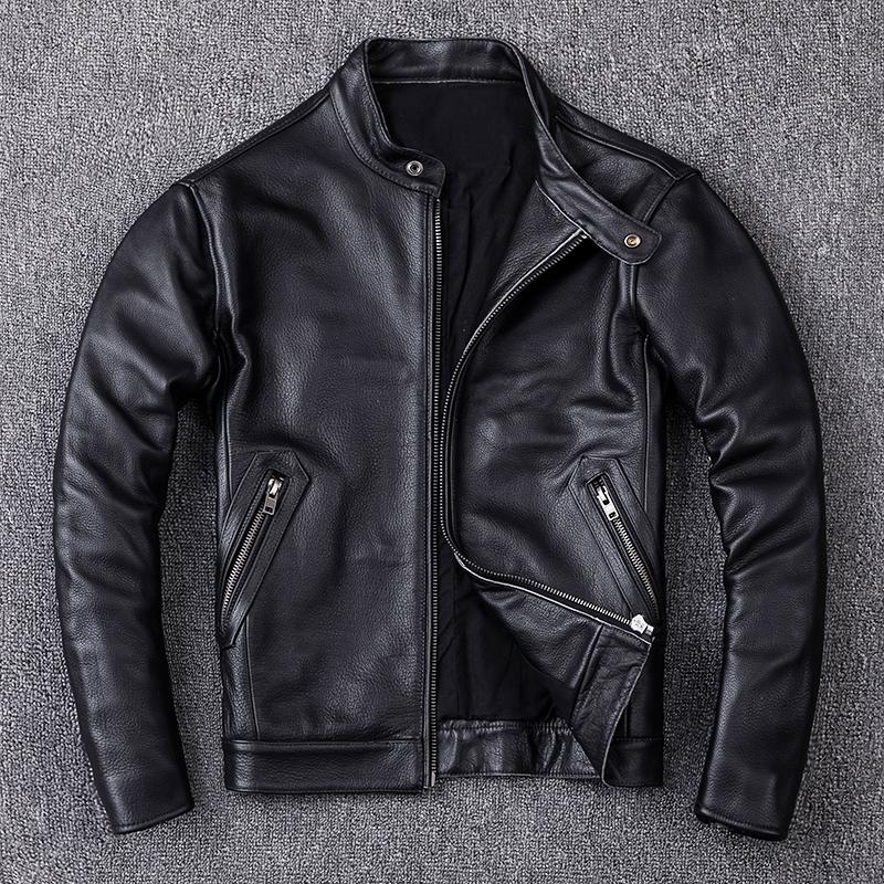 

Китайский размер весна натуральная телячья кожа кожа для мужчин Slim Fit мужское пальто мужское настоящее коровье пальто модная одежда мужская одежда осень S черный кожаный жакет