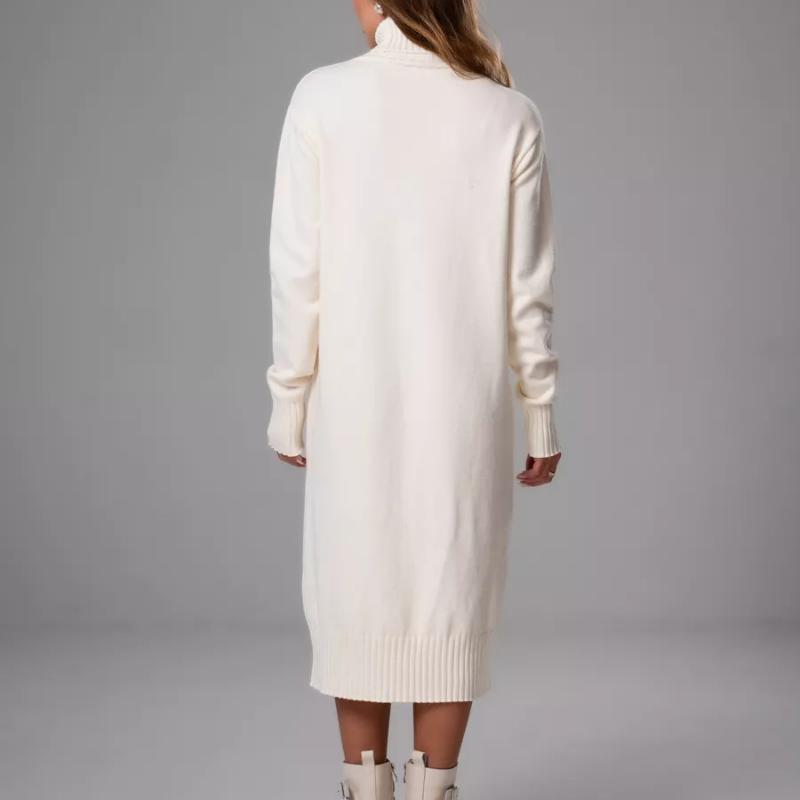 GMXIA Women's High Neck Knit Dress Autumn and Winter New Loose Inside-out Solid Color Thin Sweater Dress