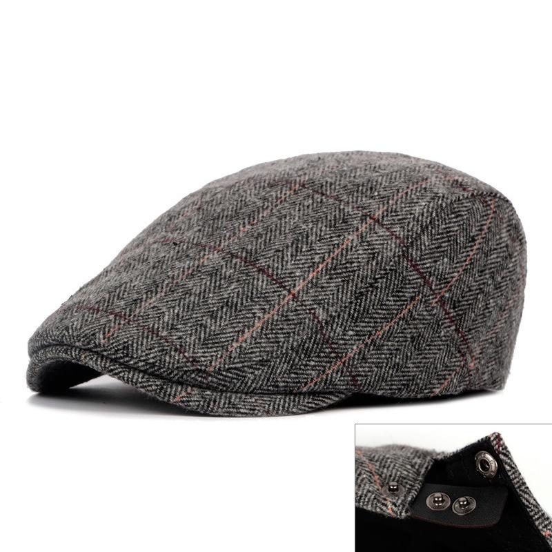 Beret Checkered Duckbill Retro Hat Vintage Men Woollen Cap Accessory Gift Adult