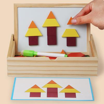 Holz multifunktionales magnetisches geometrisches Tangram-Puzzle Puzzle Puzzle Früherziehungspuzzle Desktop-Baustein Zeichenbrett Spielzeug