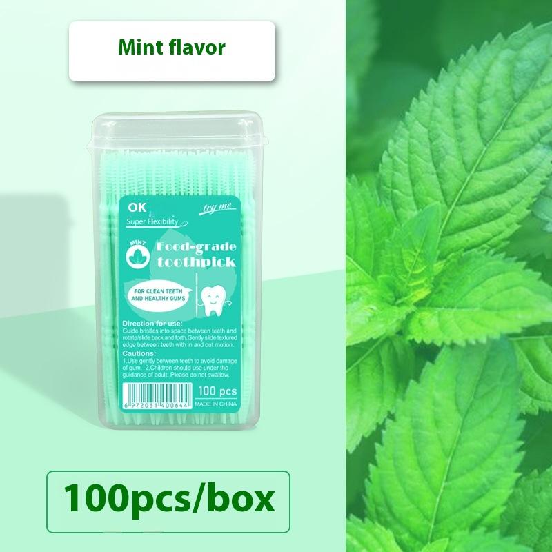 100Pcs/Box Fruit Flavor Toothpicks Double-Headed Disposable Interdental Brush Dental Tooth Flossing Head Oral Hygiene Clean