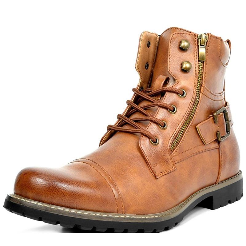 Men Leather Boots Fashion High Top Casual Boot Western Cowboy Boots for Men Hiking Ankle Boot Retro Motorcycle Boots Bota Hombre