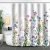 Green Plant Waterproof and Mildew-proof Polyester Bathroom Shower Curtain Shower Curtain Partition Curtain Free of Punching