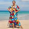 Kaftan Strandkleid Rayon Damen Boho Bunt Bedruckt Plus Size Maxi Sommer Badeanzug Cover Up