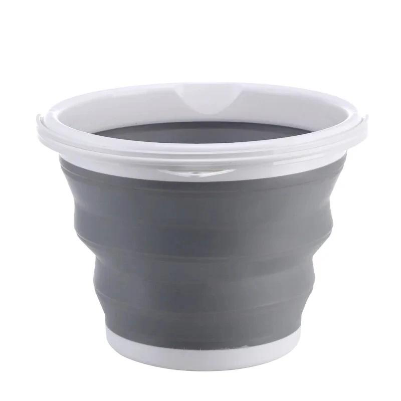 3-Liter Foldable Bucket, Portable Folding Bucket, Car Wash and Fishing Bucket, Household Plastic Travel Outdoor Camping Bucket серый