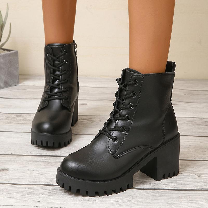 Stivali da Lavoro da Donna alla Moda, Nuovi, Comodi e Resistenti all'Usura, Invernali, Eleganti, Monocolore, Punta Tonda, Stringati, Stivaletti