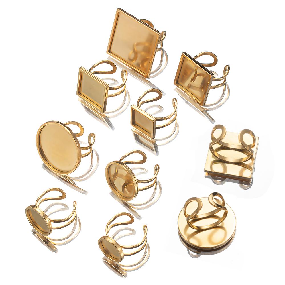 4 pièces/lot Bagues Ouvertes en Acier Inoxydable Supports Base Plate Vide Carré Rond Ovale Plateau Cabochon Résine Cadre Bijoux Fabrication