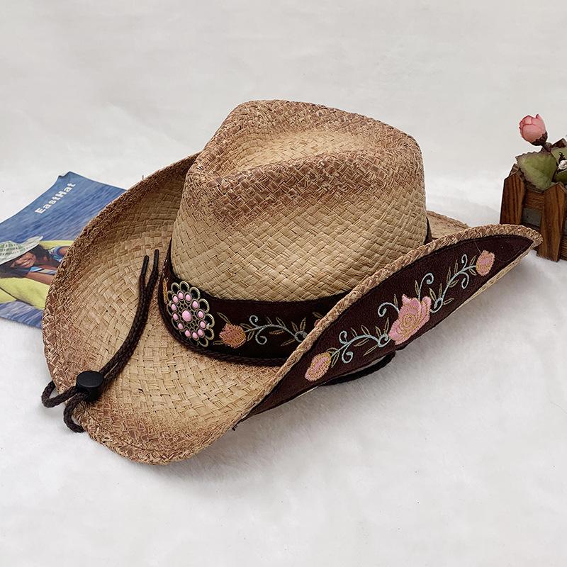 Lafite Hand-Woven Holiday Shade Cowboy Hat Crimped Embroidered Straw Hat