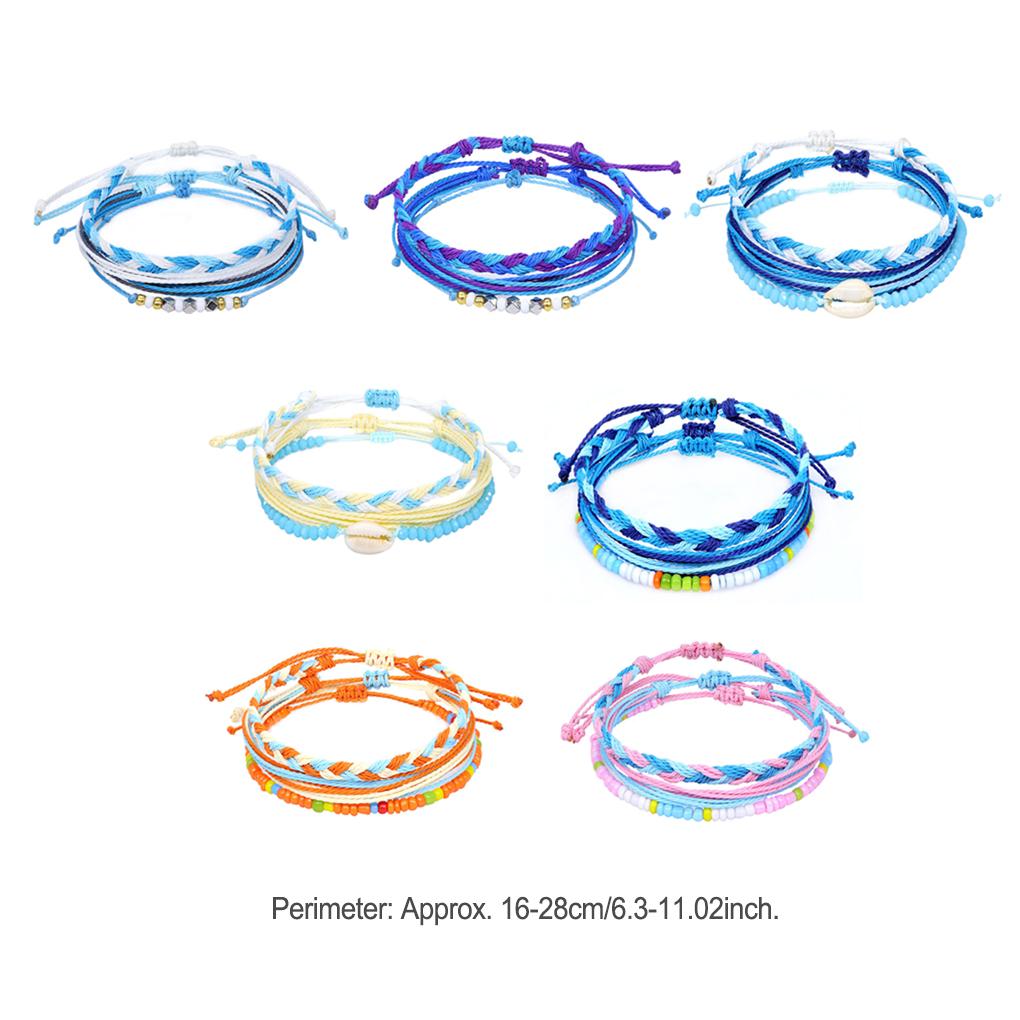 3 Pieces Wax Cord Braided Bracelet Multi-colored Beaded Shell Handcrafted Bohemian Bracelets Universal Beach Accessories