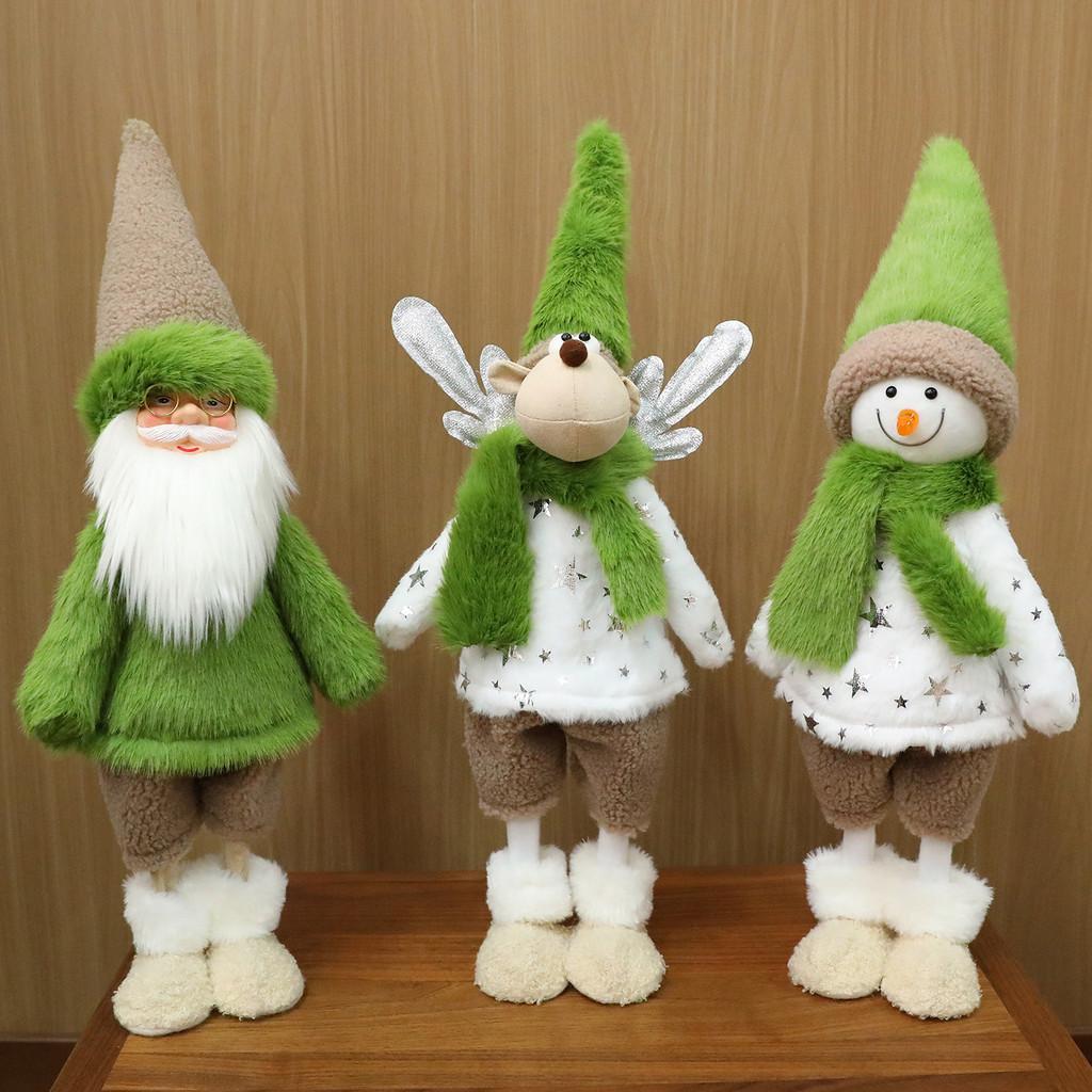 Christmas Decor Plush Doll With Green Scarf For Holiday Window Display