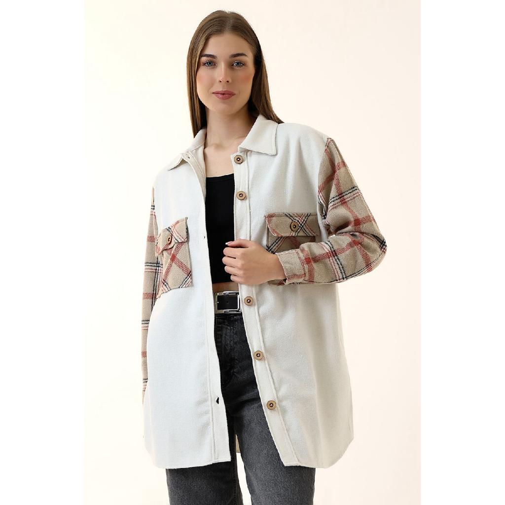 Grau-rosa kariertes Oversize-Holzfällerhemd für Damen