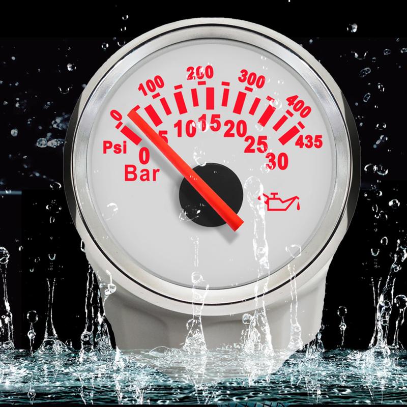 ELING Newest 52mm Oil Pressure Gauge 0-30Bar 0-435Psi Signal with Red Backlight for Motorcycle Boat Truck Universal 12V 24V