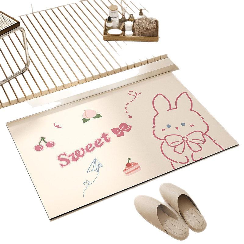 Easy-Clean Entryway Mat: Dirt & Wear-Resistant, Diatomaceous Earth, Cute Animal Design, Cream