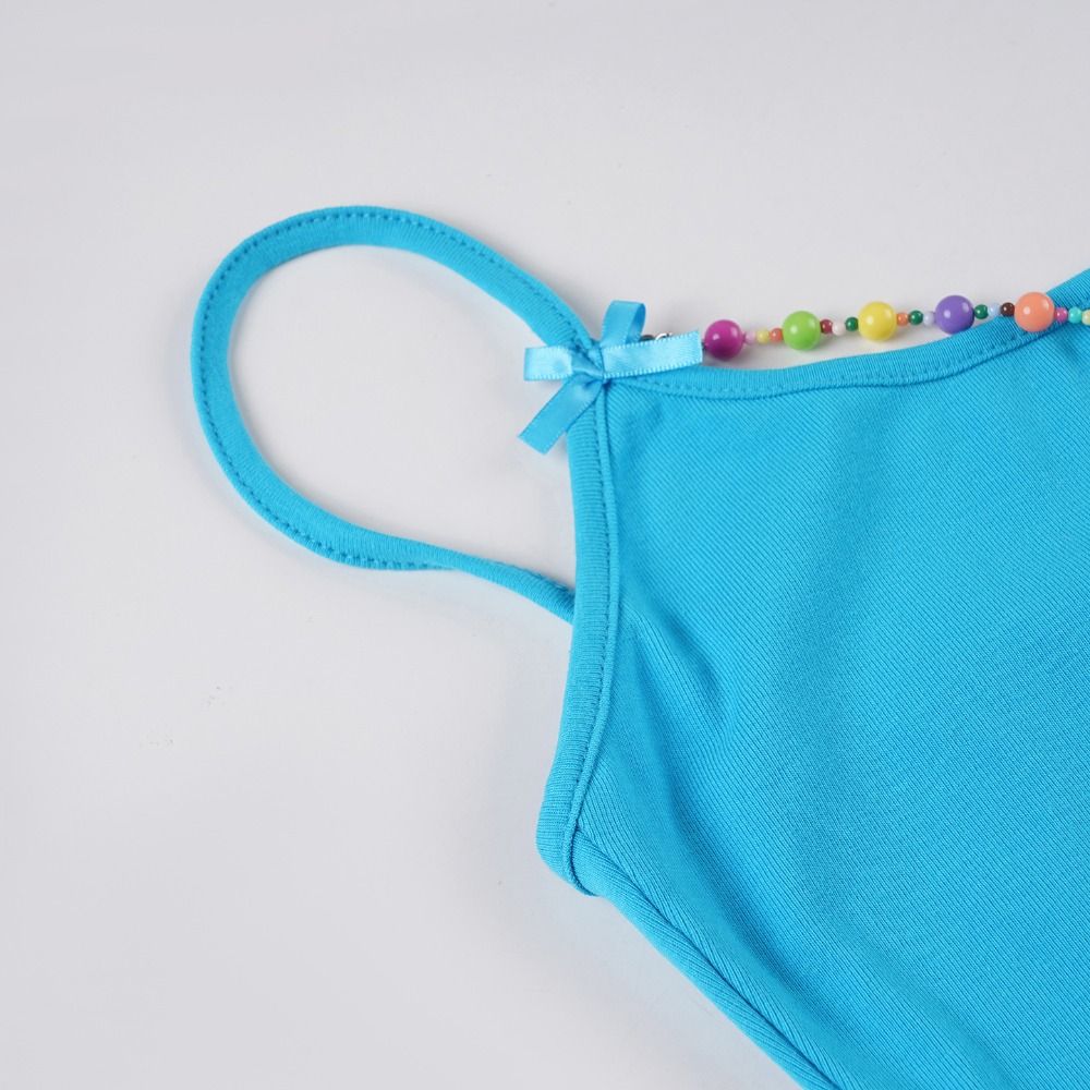 Off Shoulder Cute Backless Tops Colorful Beading Women Sleeveless Pleated Bustier Women