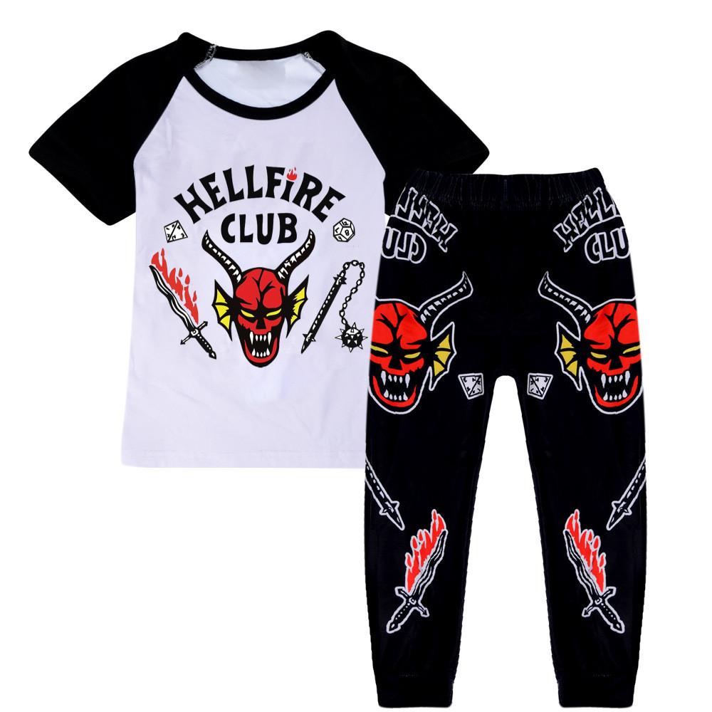 Kinderen Jongens Meisjes Stranger Hellfire Print T-shirt Broek Pyjama Slaapkleding Sets