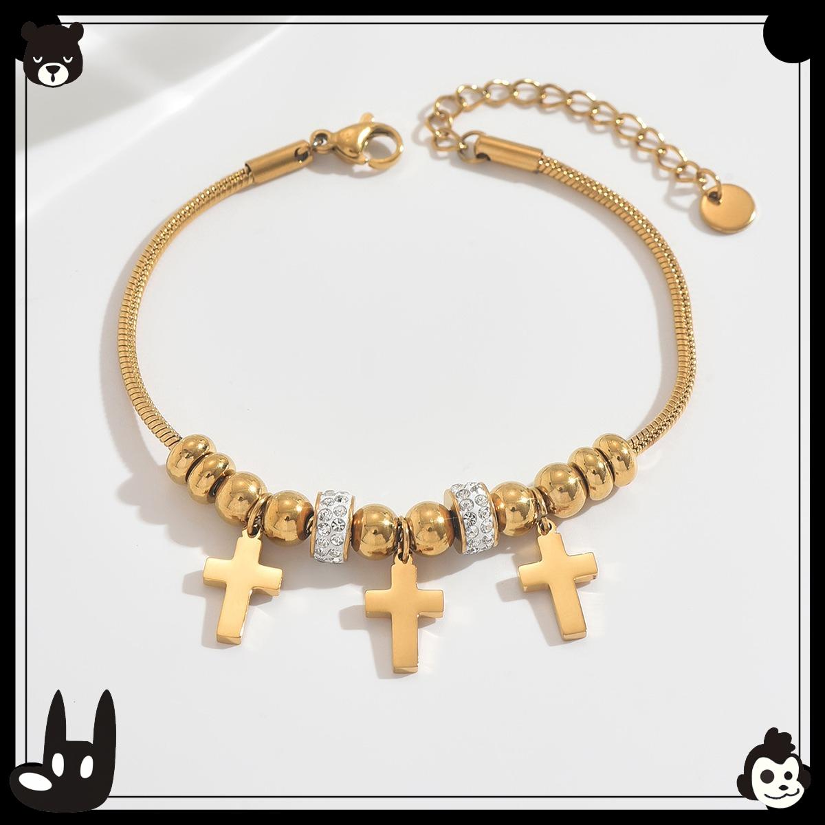 

Hot-selling Titanium Steel Cross Seven-star Ladybug Bracelet Inlaid with Diamonds Light Luxury Niche Stacked Bracelet
