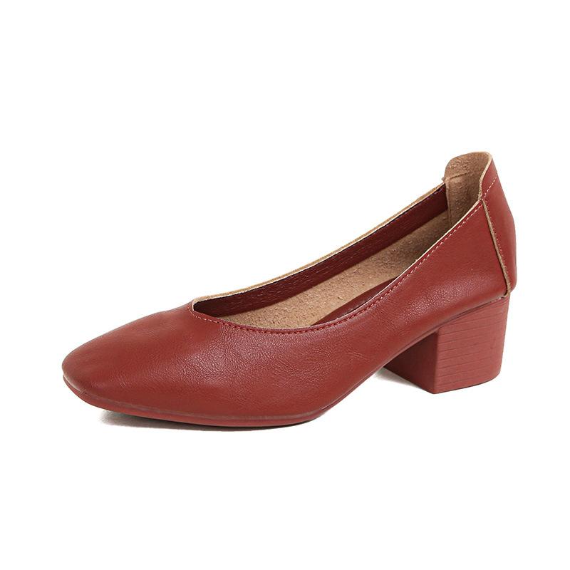 Soft Sole New Comfortable and Breathable Low Heel Square Head Shallow Mouth Single Shoes Women's Soft Cotton Flat Bottom Non-grinding Feet Grandma Sho