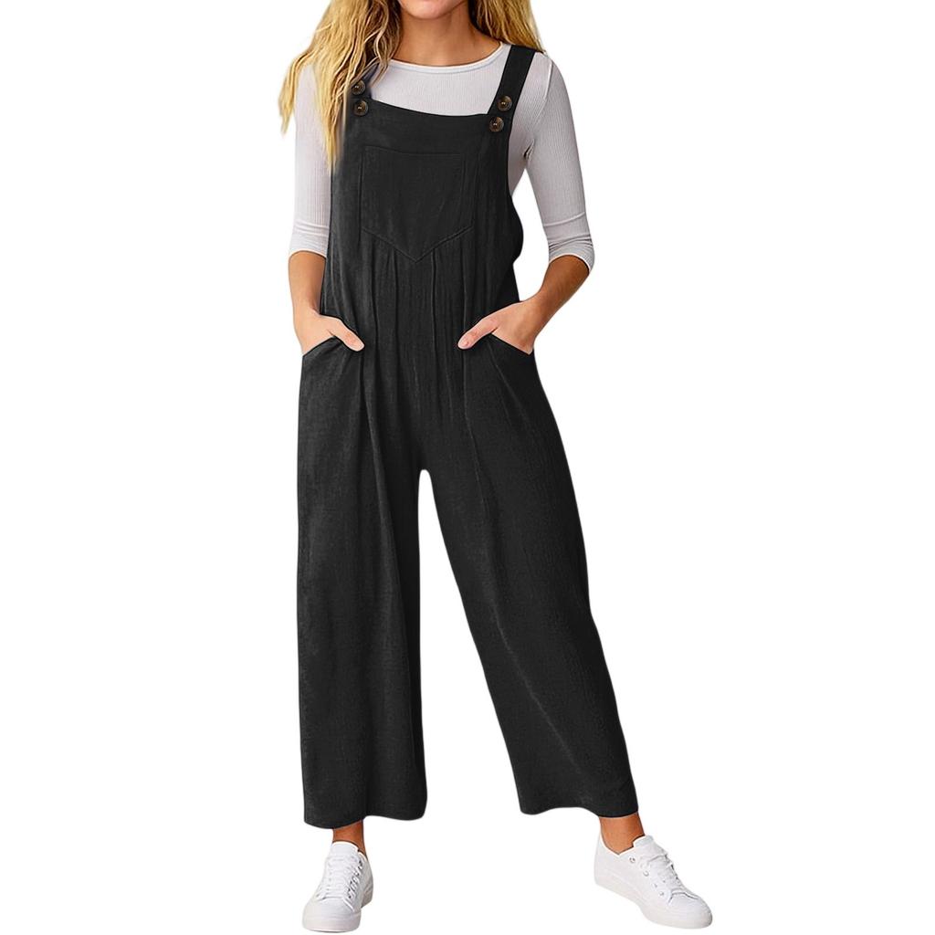 Women's Loose Casual Sleeveless Jumpsuit Solid Color Pocket Jumpsuit Pocket Jumpsuit