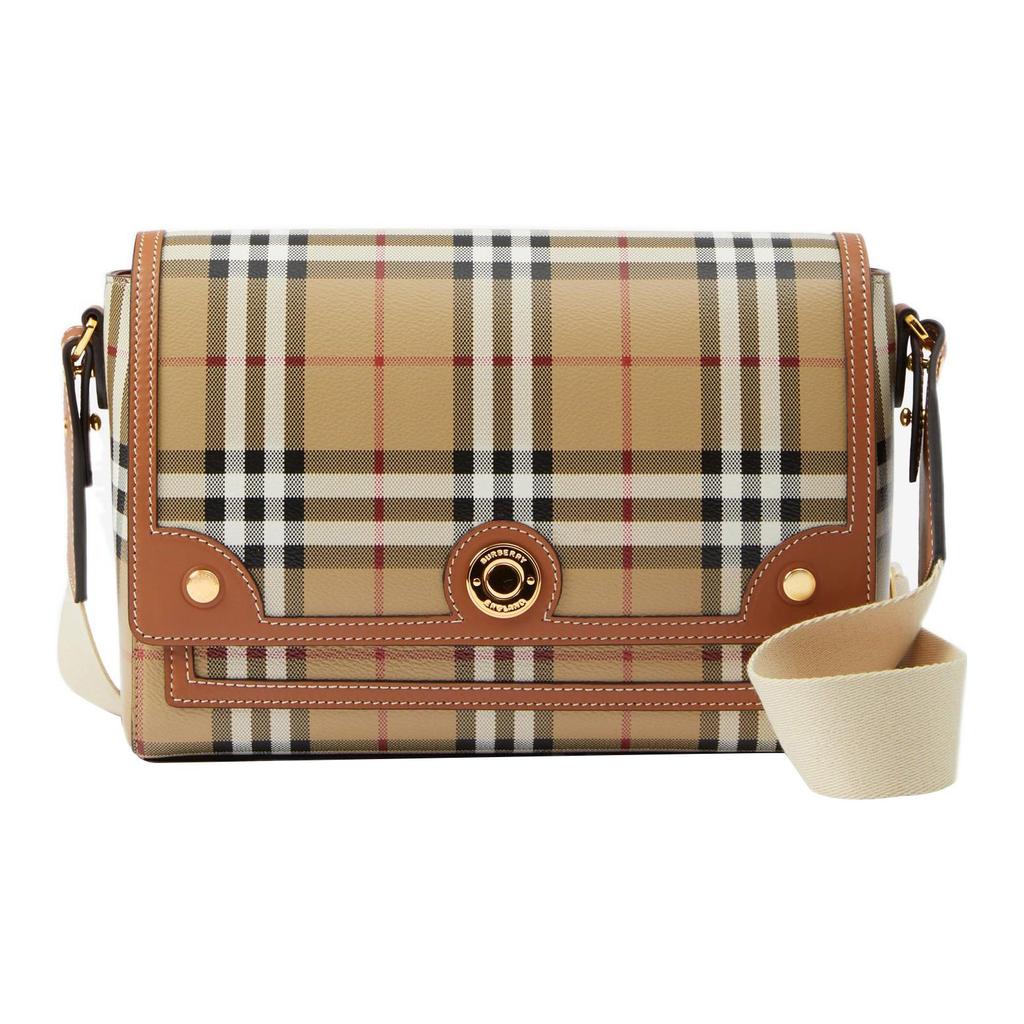 Burberry Classic Check Logo Buckle Cotton And Calfskin Messenger Bag Women Shoulder Bag Khaki 80662261