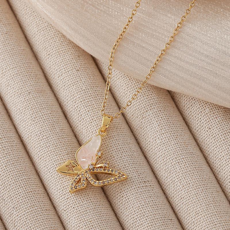 Butterfly Necklace for Women, Stainless Steel with Micro-Paved Zircon, Versatile Fashion Accessory.