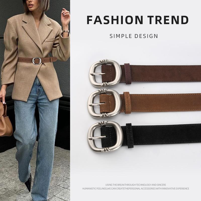 European and American Design Belt Women's Frosted Reverse Velvet Trendy Versatile Skirt Pants Decorative Pin Buckle Belt Women