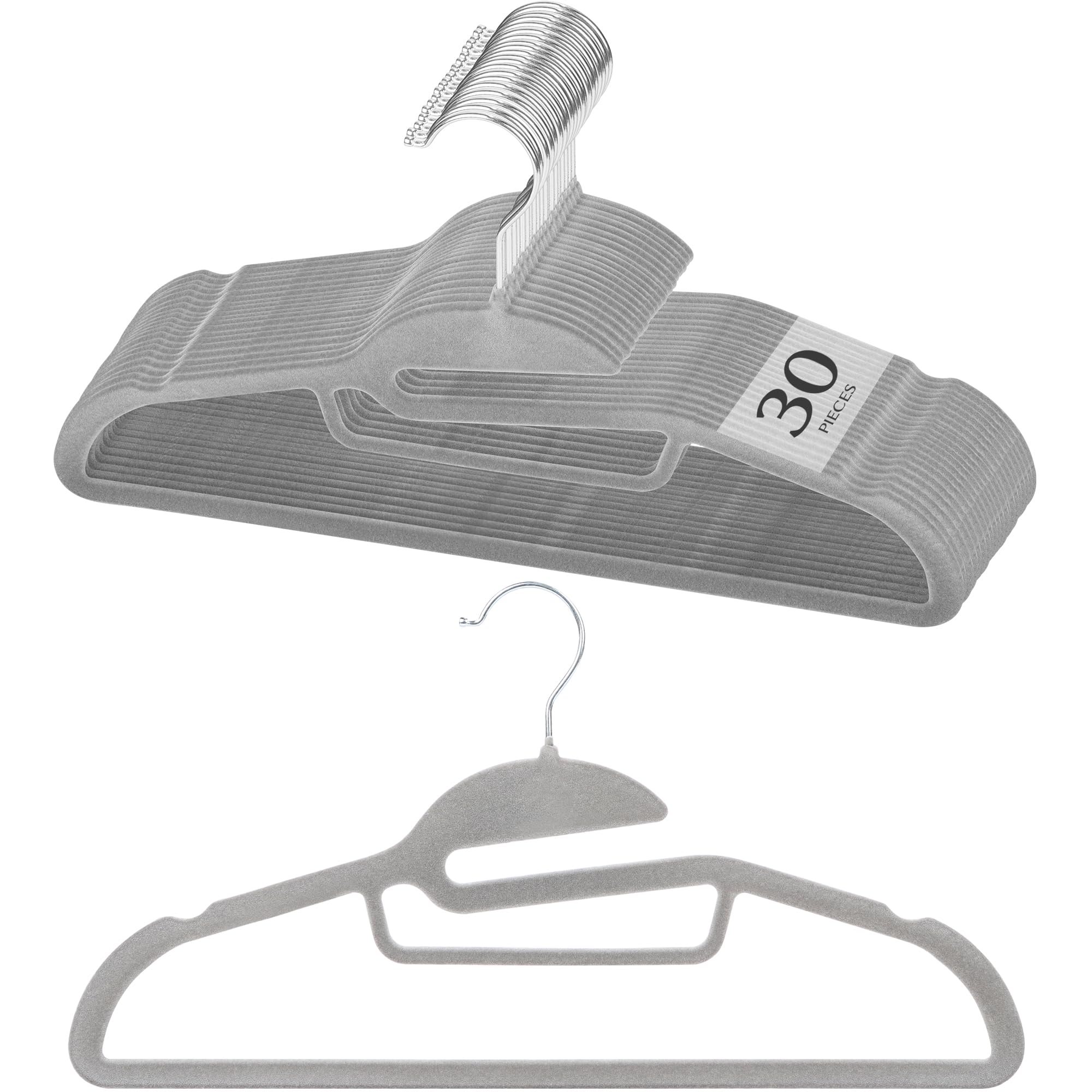 TITIROBA Velvet 23AB205 clothes from losing their shape and stretching Non-Slip Hangers, 30-Pack, Gray, (Prevents collars) серый