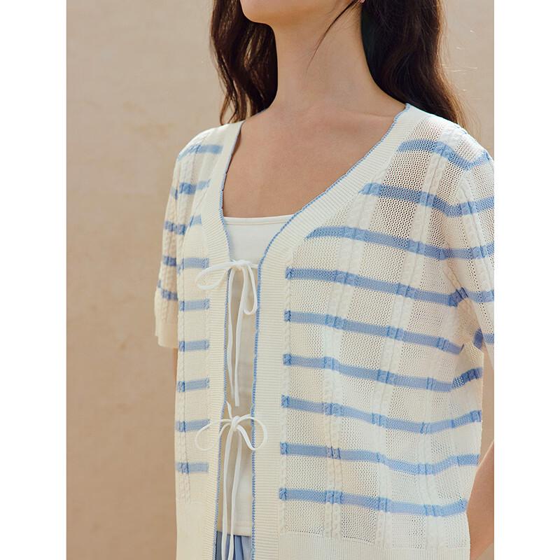 INMAN Women's Cool-Feel Striped Knit Cardigan