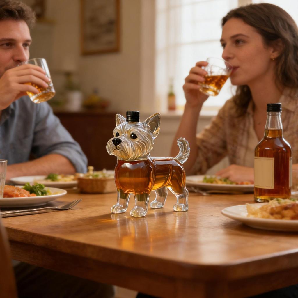 Süßer Hund Whiskey-Karaffe 350ml Hohe Transparenz Getränkebehälter Glas Whiskey-Karaffe Flasche Für Familientreffen Party