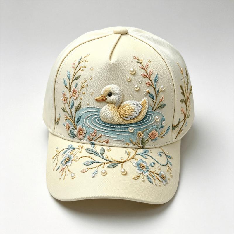 Fashion light green fresh lotus frog print baseball cap, national style three-dimensional hard top cap children's versatile sun hat
