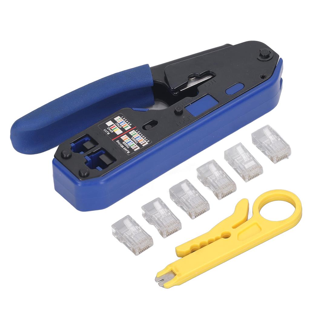 RJ45 Crimping Tool Kit Network Cable Ethernet Jack Pass Through Crimper for Cat5e Cat6 Cat6a