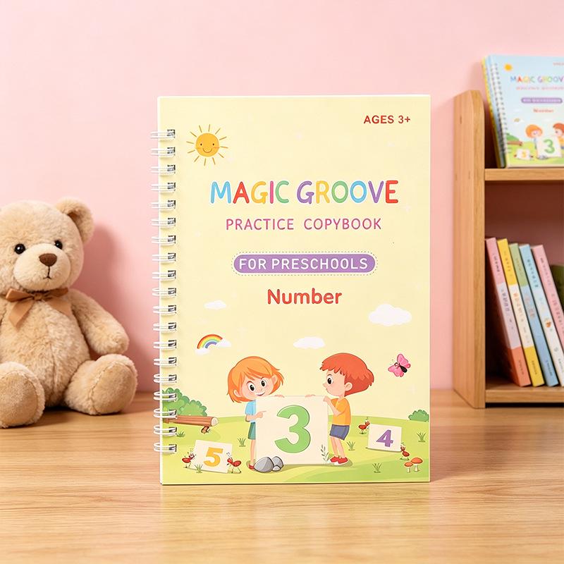 Children's English Calligraphy Practice Book with Disappearing Ink Pen - Groove Tracing and Handwriting Training