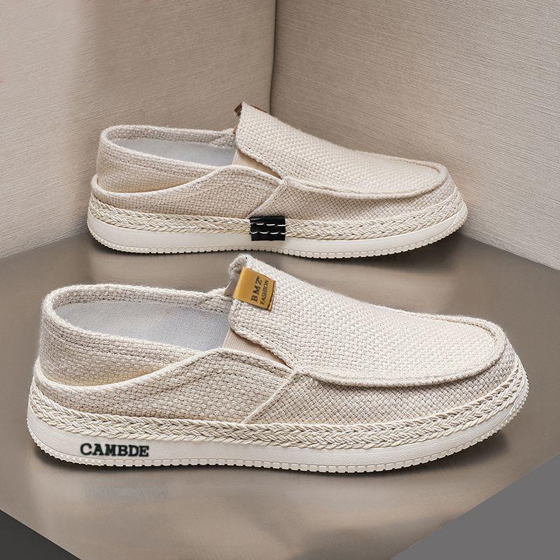 Spring and Summer New One-pedal Flat-soled Men's Shoes Straw-woven Linen Fisherman Shoes Low-top Foot-fitting Casual Men's Shoes