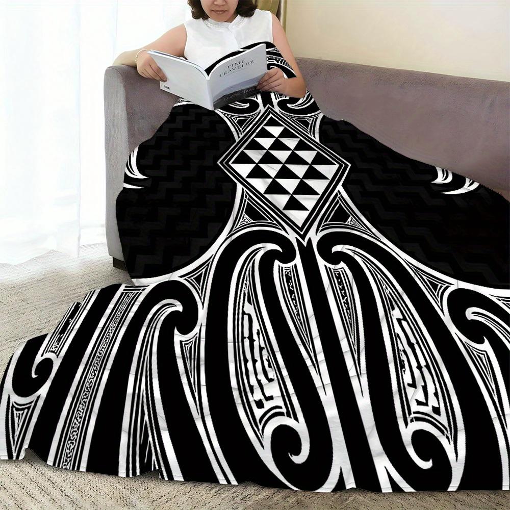 Maori Tribal Pattern Blanket, Black White Design, Soft All Seasons, Sofas Beds Cars Offices, Machine Washable, Modern Tribal Home Travel Gift