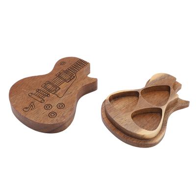 Guitar Pick Box Wooden Storage Holder Solid Wood Guitarist Gifts Musical Instrument Accessories