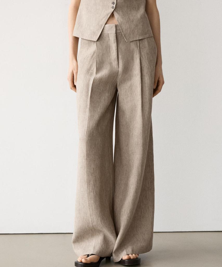 Masimodutti Melange Linen Pleated Pants