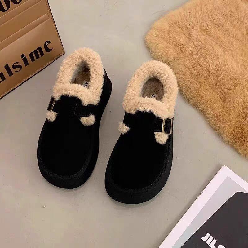 Thick-soled Snow Boots Women's Winter Velvet Warm Loafers Cotton Shoes New One-pedal Retro Women