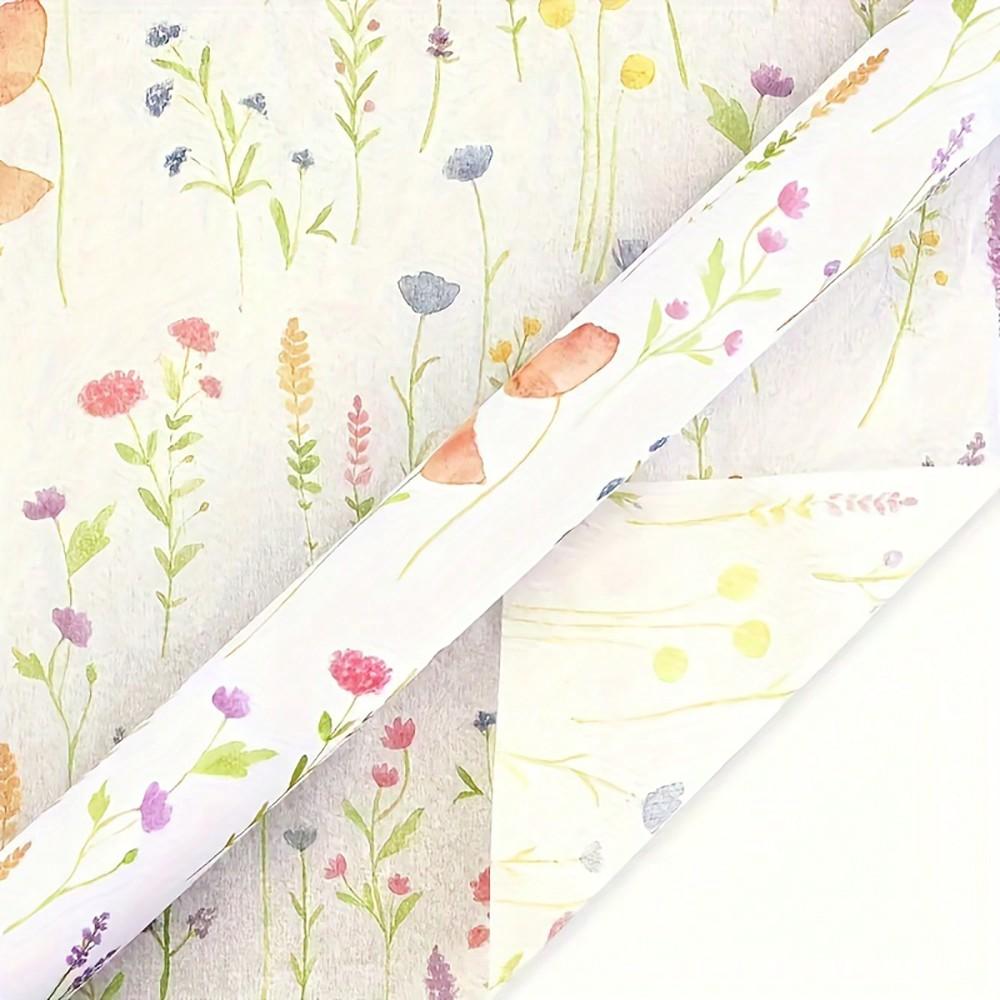 50sheets Lavender Wrapping Paper, Wildflower Printed Art Deco Tissue Paper For Wedding Gifts Engagement Packaging