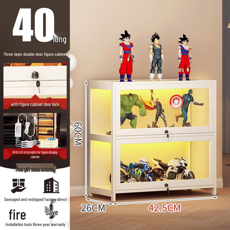 Acrylic Lockable Display Case with LED Lights for Figurines and Models, Dustproof Transparent Stand