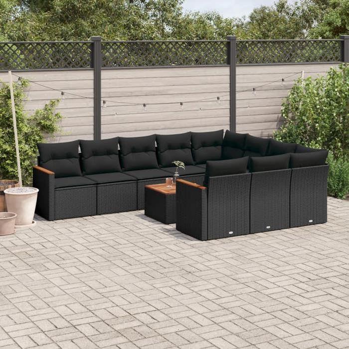 VidaXL Garden Lounge Set with Cushions 11 Pcs, Patio Sofas, Patio Furniture Set, Outdoor Furniture, Black 3226342
