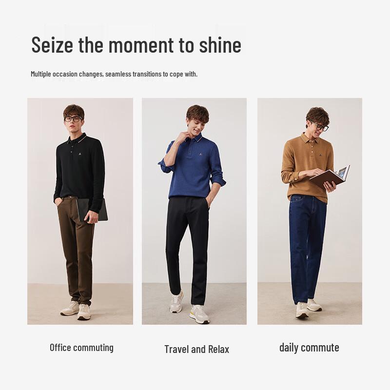 Navigare Men's Cotton Long-Sleeve Casual Polo Shirt