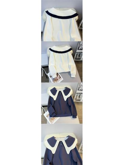 2024 Spring/Autumn Loose Korean Style Lotus Leaf Collar Button Sweater - Women's Fashionable Versatile Design.