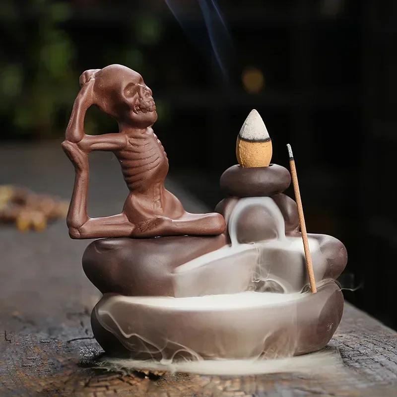 1pc,Halloween Ornament Skull Backflow Incense Burner, Aromatherapy Home Decor Stick Incense Holder(Without Incense)