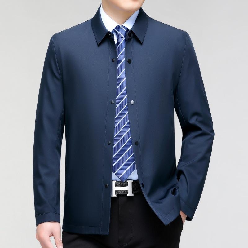 Middle-aged Men's Dad's Autumn Business Casual Jacket Simple Solid Color Thin Lapel Jacket Spring and Autumn Top