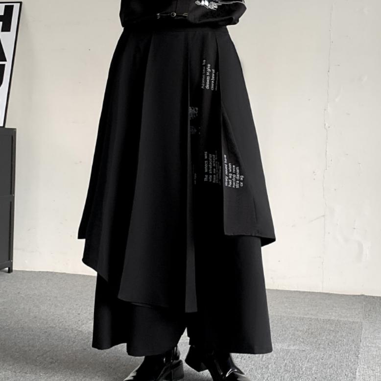 

2025 Брюки в японском стиле самурая черные мужские ретро многослойные асимметричные брюки мужские широкие брюки-юбка мужские повседневные брюки харадзюку 5XL чёрный