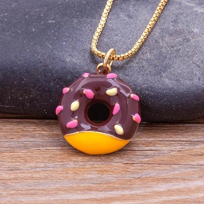 

Nidin Trendy Kawaii Donut Bread Enamel Drop Oil Colorful Pendant Lucky Candy Color Chain Jewelry Necklace Birthday Party Gift коричневый