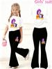 Roupas Infantis Meninas Grupo de Caçadoras Rumi Estampa Conjunto de 2 Peças Meninas Casual Esportivo Manga Curta e Calça Flare Conjunto