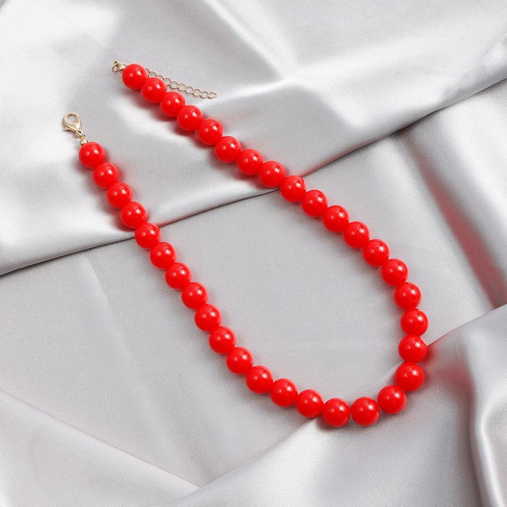Exaggerated Red Acrylic Beaded Necklace for Women, Fashionable Geometric Round Bead Collar Collarbone Chain