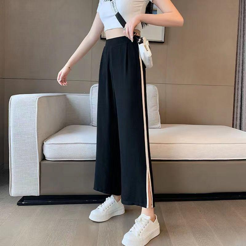 Sommer Damen Gerade Hosen Offene Weite Bein Hosen Sommer Chiffon Neun-Punkt Lose Eisseide Casual Gerade Hosen