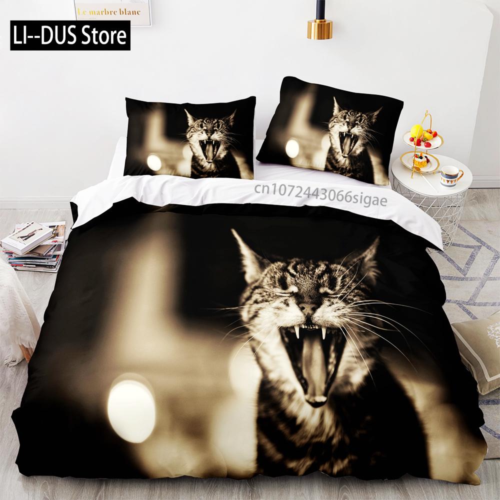 Svart katt Sängkläder Set Enkel Tvilling Full Queen King Size Söt katt Sängset Vuxen Barn Sovrum Påslakan Set 3D-tryck Husdjur 048